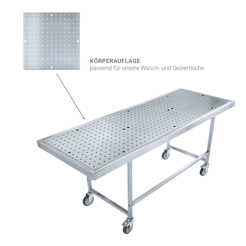 Körperauflage aus Edelstahl mit Grifflöchern